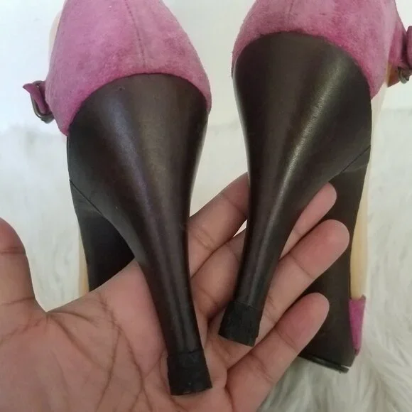 Vintage 90s Kors Michael Kors All Leather Hot Pink Heels 6 1/2 - Picture 9 of 12